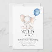 ワイルドワンエレファントウォーターカラーボーイズ1st誕生日 招待状 (正面)