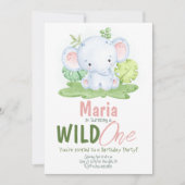 ワイルドワンエレファントサファリ誕生日招待状 招待状 (正面)