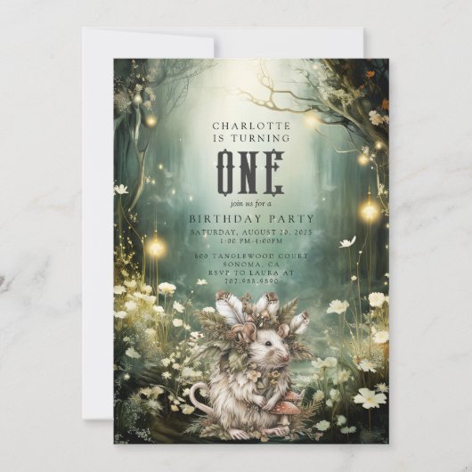 ワイルドワンエンチャント森マウス1st誕生日 招待状 (正面)