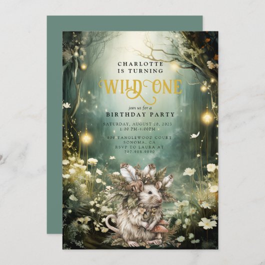 ワイルドワンエンチャント森マウス1st誕生日 招待状 (正面/裏面)