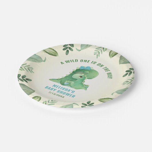 ワイルドワンオンザウィンド恐竜の青い男の赤ちゃん ペーパープレート (アングル)