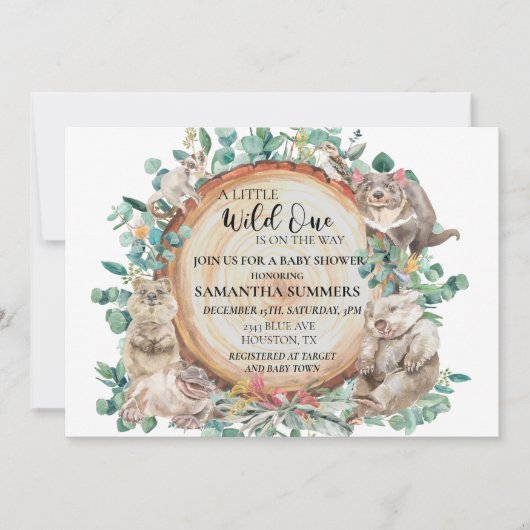 ワイルドワンオーストラリア動物可愛い赤ちゃんシャワー 招待状 (正面)
