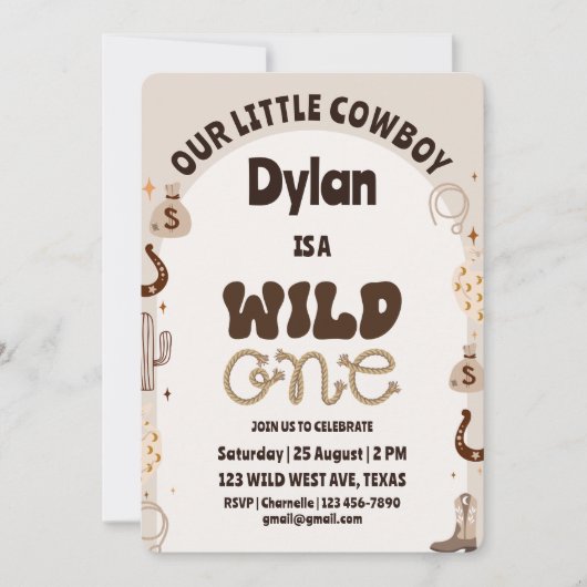 ワイルドワンカウボーイ誕生日招待状 招待状 (正面)