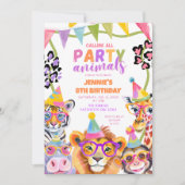 ワイルドワンカラフルサファリアニマルズ誕生日 招待状 (正面)