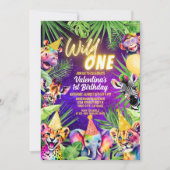 ワイルドワンカラフルサファリ動物1歳の誕生日 招待状 (正面)