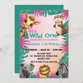 ワイルドワンカラフルジャングルボーイズ1st動物誕生日 招待状 (正面/裏面)