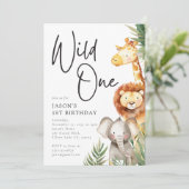ワイルドワンカワイイなサファリ動物1歳の誕生日 招待状 (スタンド正面)