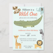 ワイルドワンカワイイなサファリ動物1歳の誕生日 招待状 (正面)