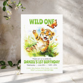 ワイルドワンカワイイベビータイガーバタフライ1st誕生日 招待状