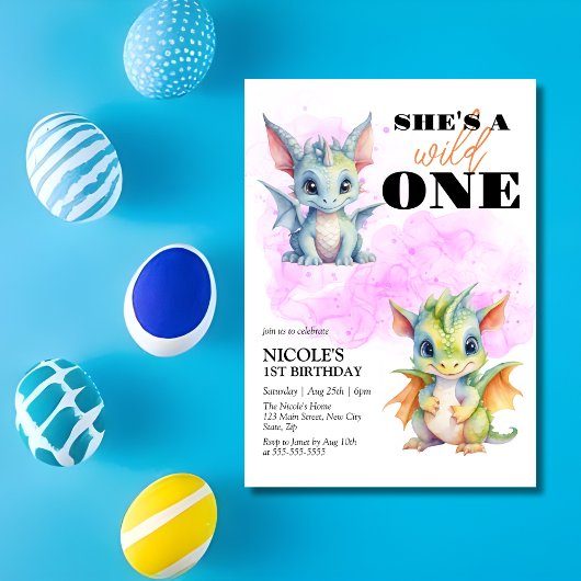 ワイルドワンカワイイベビードラゴンファンタジー1st誕生日 招待状