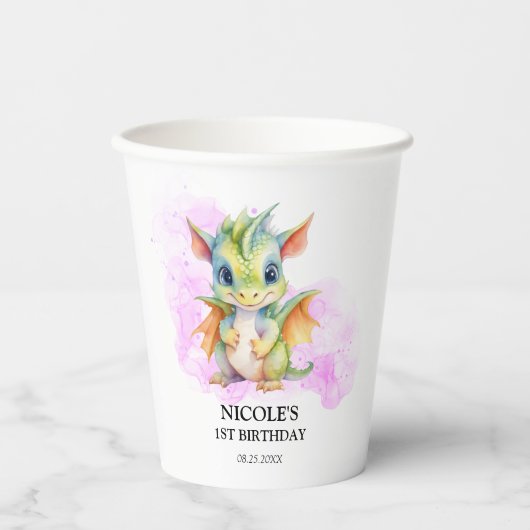 ワイルドワンカワイイベビードラゴンフェアリータリー1歳の誕生日 紙コップ (正面)