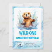 ワイルドワンカワイイベビー海のオッターインウォーター1st誕生日 招待状 (正面)