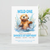 ワイルドワンカワイイベビー海のオッターインウォーター1st誕生日 招待状 (スタンド正面)