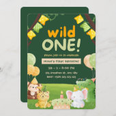 ワイルドワンカワイイ動物の誕生日パーティーへの招待 招待状 (正面/裏面)