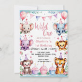 ワイルドワンカワイイ動物バルーンガール1st誕生日 招待状 (正面)