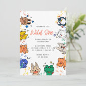 ワイルドワンカワイイ動物1stバースデーキッズ招待状 招待状 (スタンド正面)