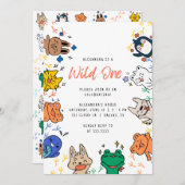 ワイルドワンカワイイ動物1stバースデーキッズ招待状 招待状 (正面/裏面)