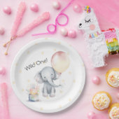 ワイルドワンカワイイ象バルーンケーキ1歳 ペーパープレート (パーティー)