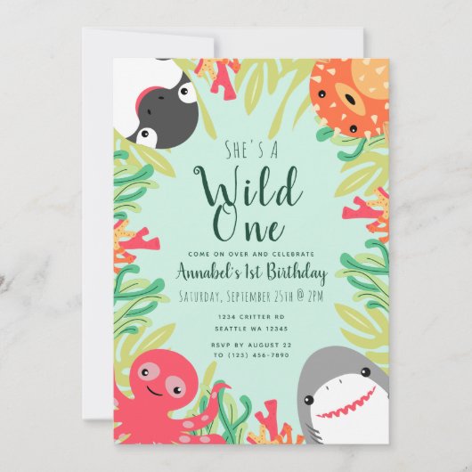 ワイルドワンカワイシーアニマル子供の誕生日招待状 招待状 (正面)