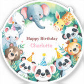 ワイルドワンカワイトジャングル動物の子どもの誕生日 シール (正面)