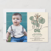 ワイルドワンカワイトフォトサファリキリン誕生日パーティー 招待状 (正面)