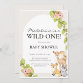 ワイルドワンガールウッドランドベビーシャワー招待状 招待状 (正面/裏面)