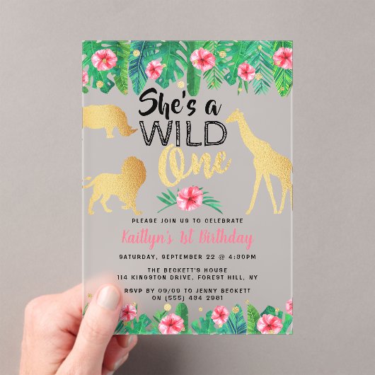 ワイルドワンガールズファースト誕生日パーティー アクリル招待状 (インサイチュ (ポータブル))