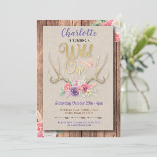 ワイルドワンガールズ〔雄ジカの〕枝角フラワーバースデーパーティー 招待状 (スタンド正面)