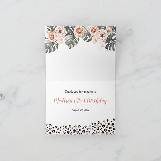 ワイルドワンガールヒョウ印刷ありがとう折り畳みカード サンキューカード (内部)