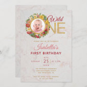 ワイルドワンガールフォトインバラリースファースト誕生日 招待状 (正面/裏面)