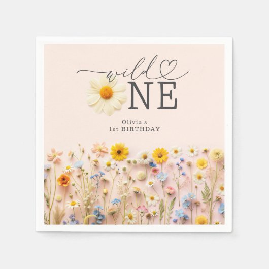 ワイルドワンガール1stバースデーワイルドフラワー スタンダードカクテルナプキン (正面)