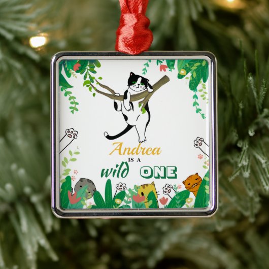 ワイルドワンキティキャットキットン誕生日招待状 メタルオーナメント (ツリー)