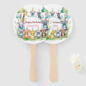 ワイルドワンキュートなジャングル動物の子どもの誕生日 ハンドファン (正面&裏面)