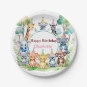 ワイルドワンキュートなジャングル動物の子どもの誕生日 ペーパープレート (正面)