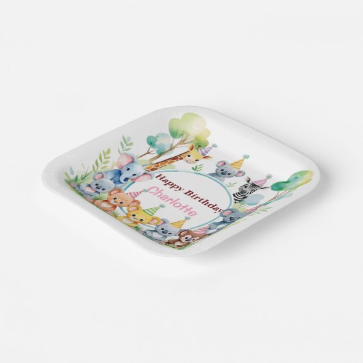 ワイルドワンキュートなジャングル動物の子どもの誕生日 ペーパープレート (傾斜あり)