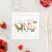 ワイルドワンキュートなピンクの森の動物の誕生日1 スタンダードカクテルナプキン (インサイチュ)