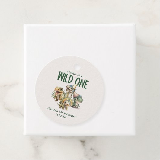 ワイルドワンキュートな恐竜の最初の誕生日パーティーのお願い フェイバータグ (インサイチュ)