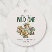 ワイルドワンキュートな恐竜の最初の誕生日パーティーのお願い フェイバータグ (正面)