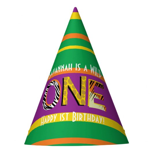 ワイルドワンキュートサファリ1st誕生日パーティーテーマ パーティーハット (正面)