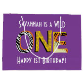ワイルドワンキュートサファリ1st誕生日パーティーテーマ ラージペーパーバッグ (裏面)