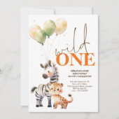 ワイルドワンキュートゼブラレオパード1歳誕生日パーティー 招待状 (正面)