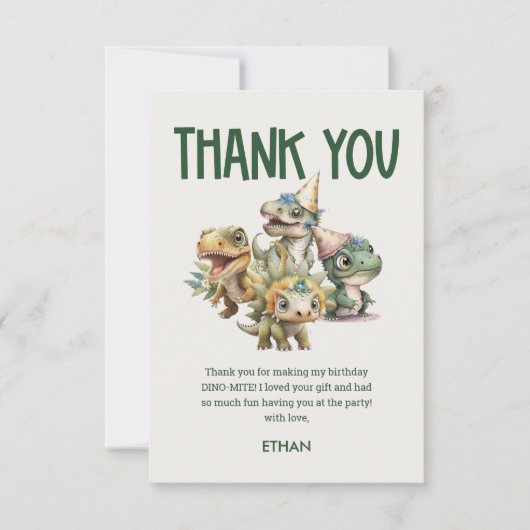 ワイルドワンキュート恐竜の最初の誕生日パーティー サンキューカード (正面)
