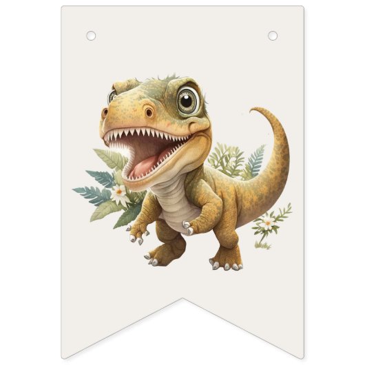 ワイルドワンキュート恐竜の最初の誕生日パーティー バンティングフラッグ (第1の旗)