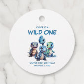 ワイルドワンキュート恐竜の最初の誕生日パーティー フェイバータグ (裏面)