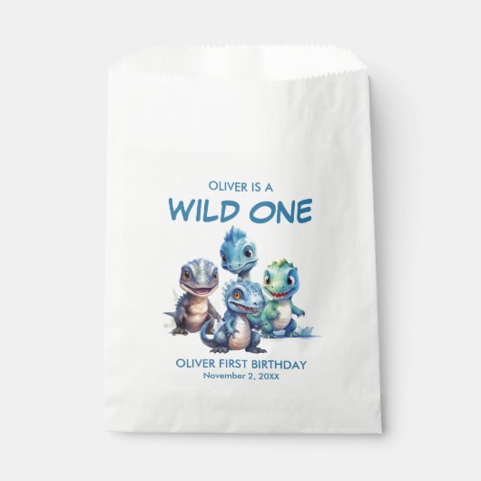 ワイルドワンキュート恐竜の最初の誕生日パーティー フェイバーバッグ (正面)