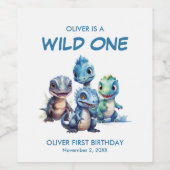 ワイルドワンキュート恐竜の最初の誕生日パーティー ワインラベル (シングルラベル)