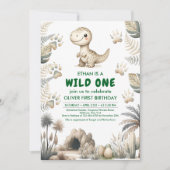 ワイルドワンキュート恐竜の最初の誕生日パーティー 招待状 (正面)