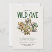ワイルドワンキュート恐竜の最初の誕生日パーティー 招待状 (正面)