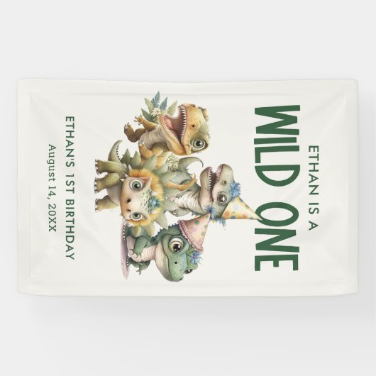 ワイルドワンキュート恐竜の最初の誕生日パーティー 横断幕 (横)