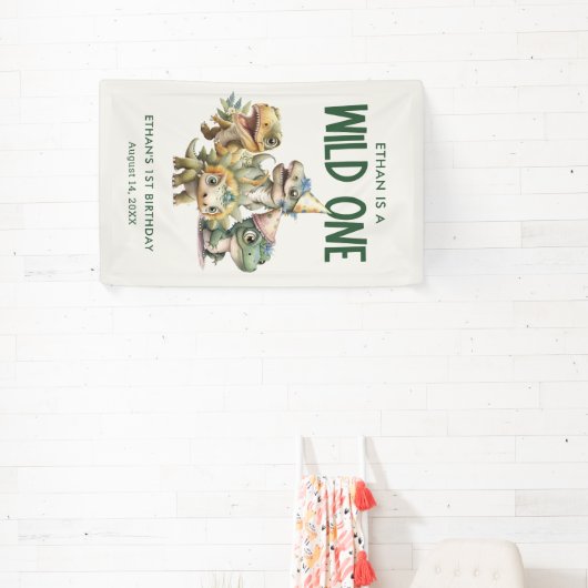 ワイルドワンキュート恐竜の最初の誕生日パーティー 横断幕 (インサイチュ)